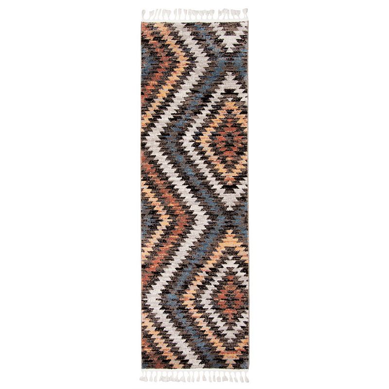 2.5' x 8.25' Taupe and Black Geometric Rectangular Rug Runner