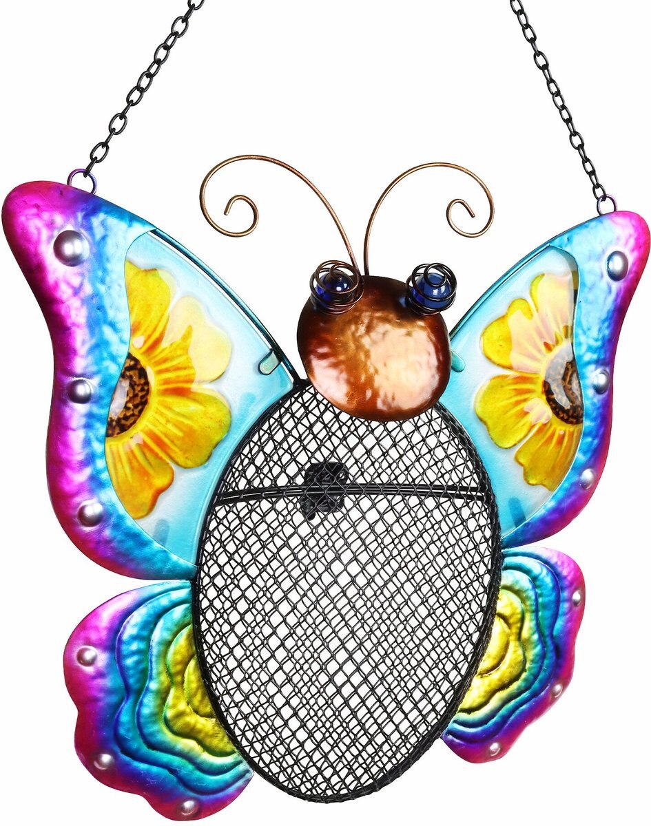 Exhart Metal Mesh Seed Basket Butterfly Bird Feeder