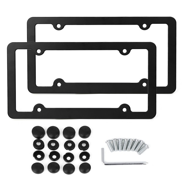 Unique Bargains Aluminum Alloy Screw Caps 4 Hole Front Rear License Plate Frame Black 2 Pcs