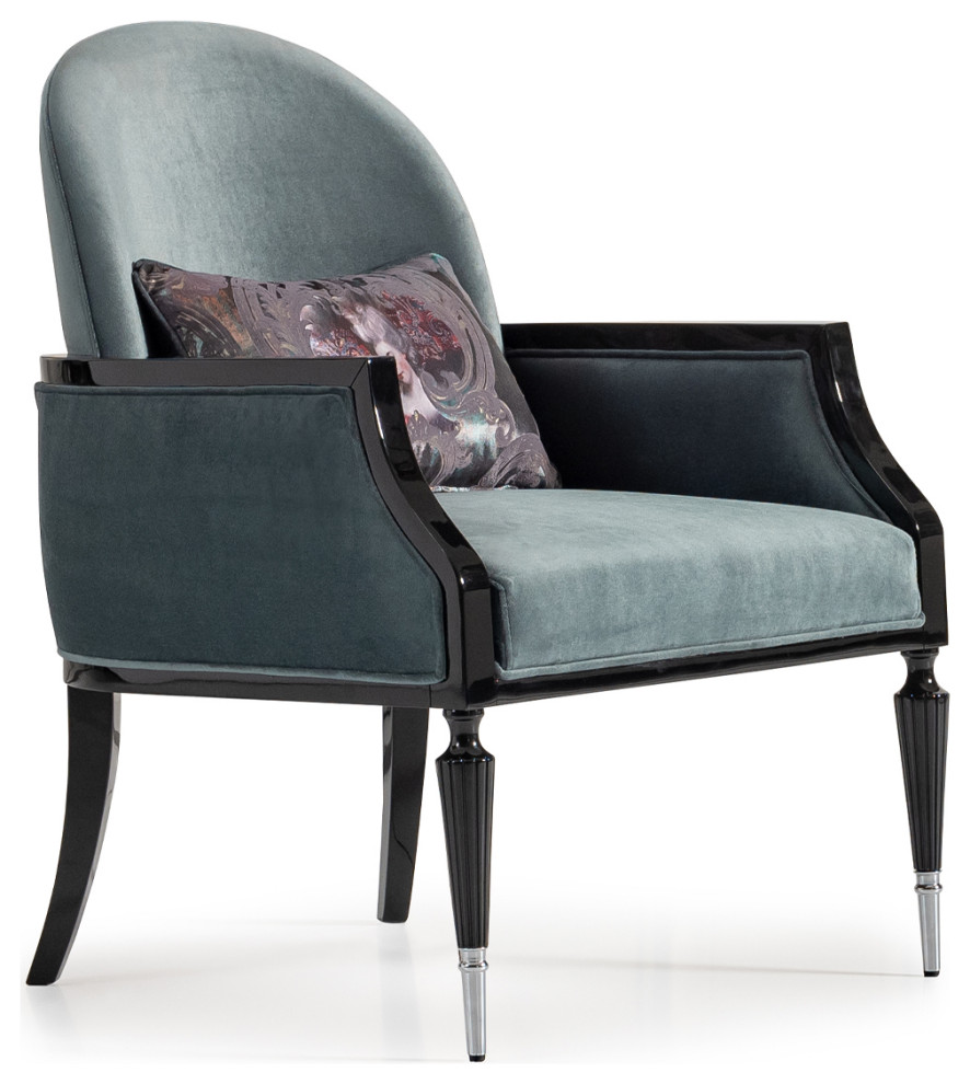 La Francaise Velvet Accent Chair Azure/Black   Traditional   Armchairs And Accent Chairs   by Michael Amini  Houzz