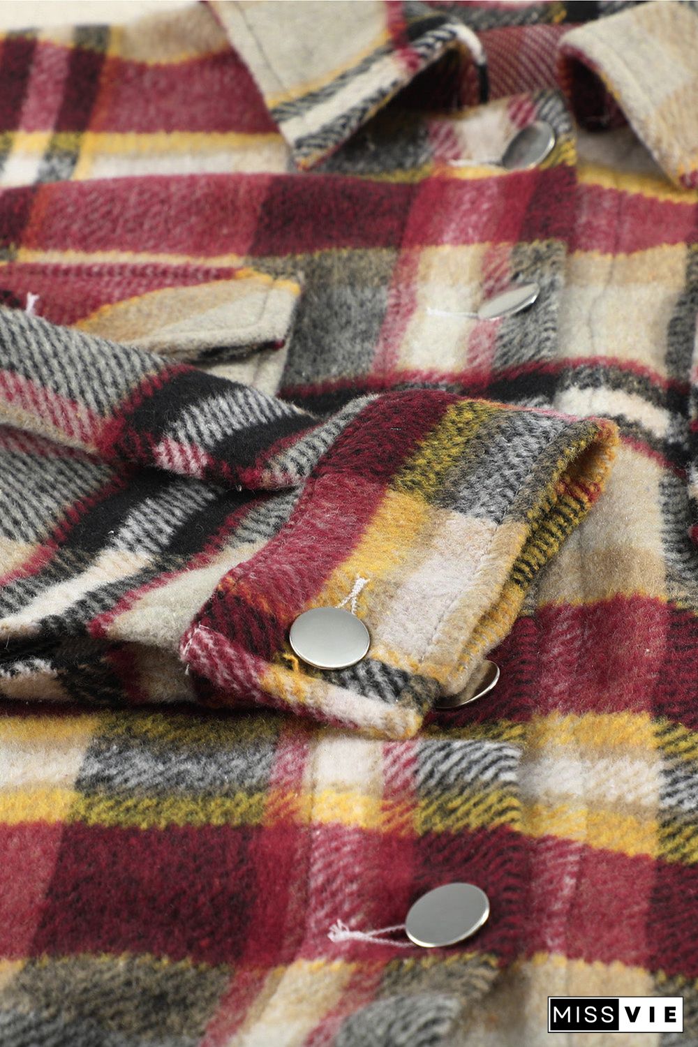 Geometric Plaid Print Pocketed Shirt