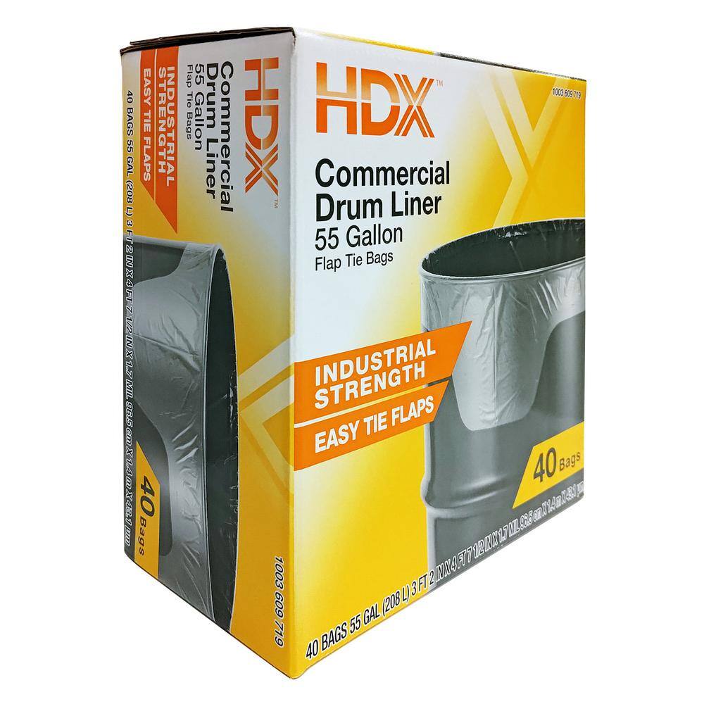 HDX 55 Gallon Clear Heavy-Duty Flap Tie Drum Liner Trash Bags (80-Count) HD55WC040C-2PK