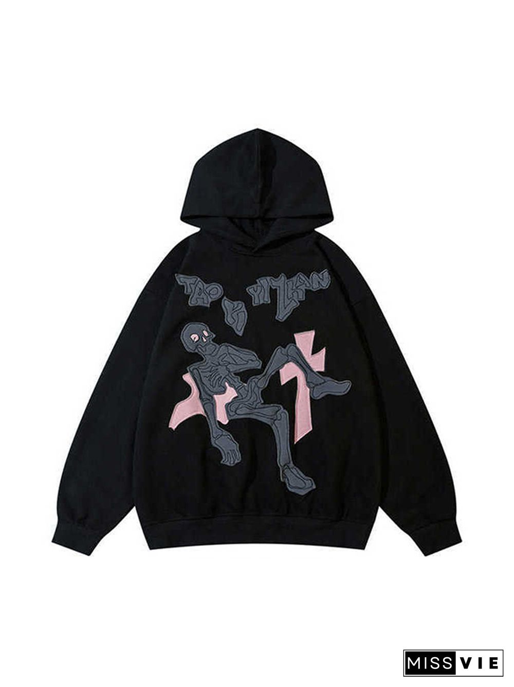 Street Cartoon Skull Print Oversized Hoodie