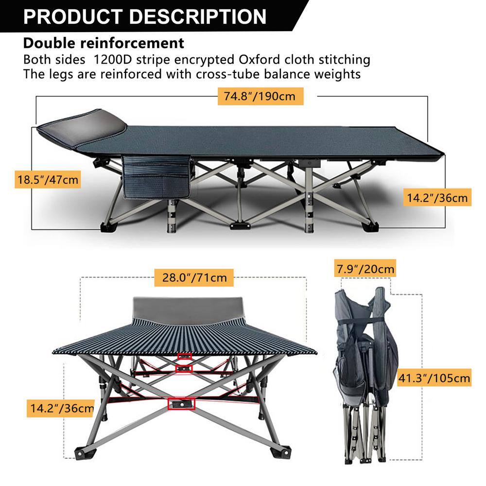 BOZTIY Heavy-Duty Sleeping Cots With Carry Bag Double Layer Oxford Portable Folding Camping Cot For Home Office And Outdoor K16ZDC-N36