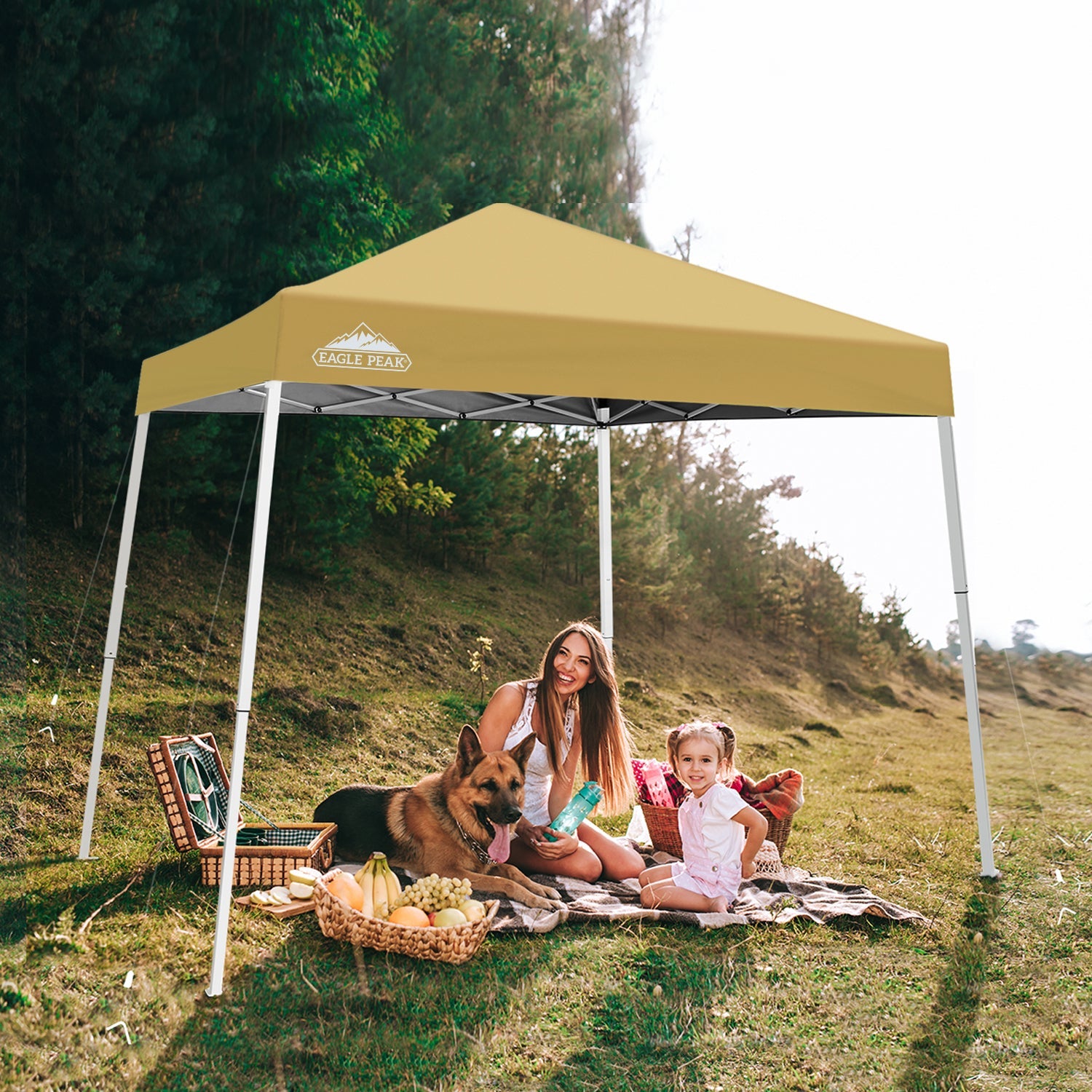 EAGLE PEAK 10' x 10' Slant Leg Pop-up Canopy Tent Easy One Person Setup Instant Outdoor Canopy Folding Shelter with 64 Square Feet of Shade (Beige)