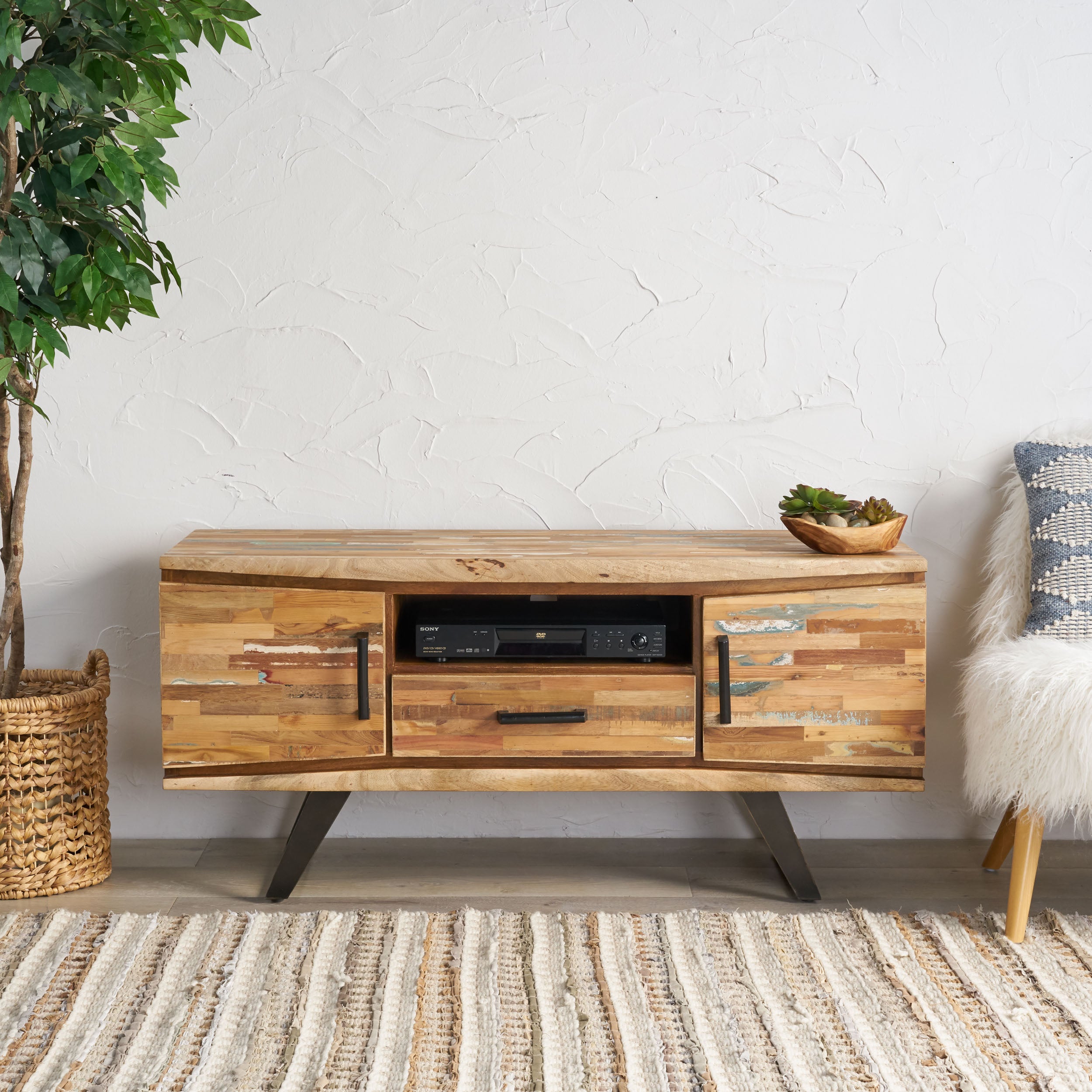 Alithea Handcrafted Boho Reclaimed Wood TV Stand