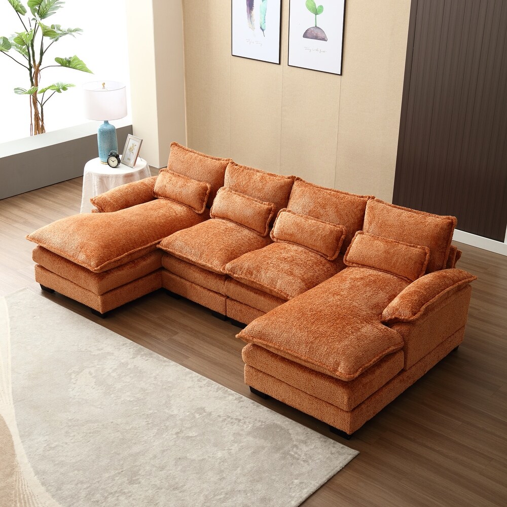 U shaped Sectional Sleeper Sofa Reversible Modular Couch  Orange