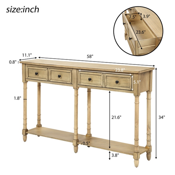 Console Table Sofa Table with 2 Drawers and Bottom Shelf Easy Assembly