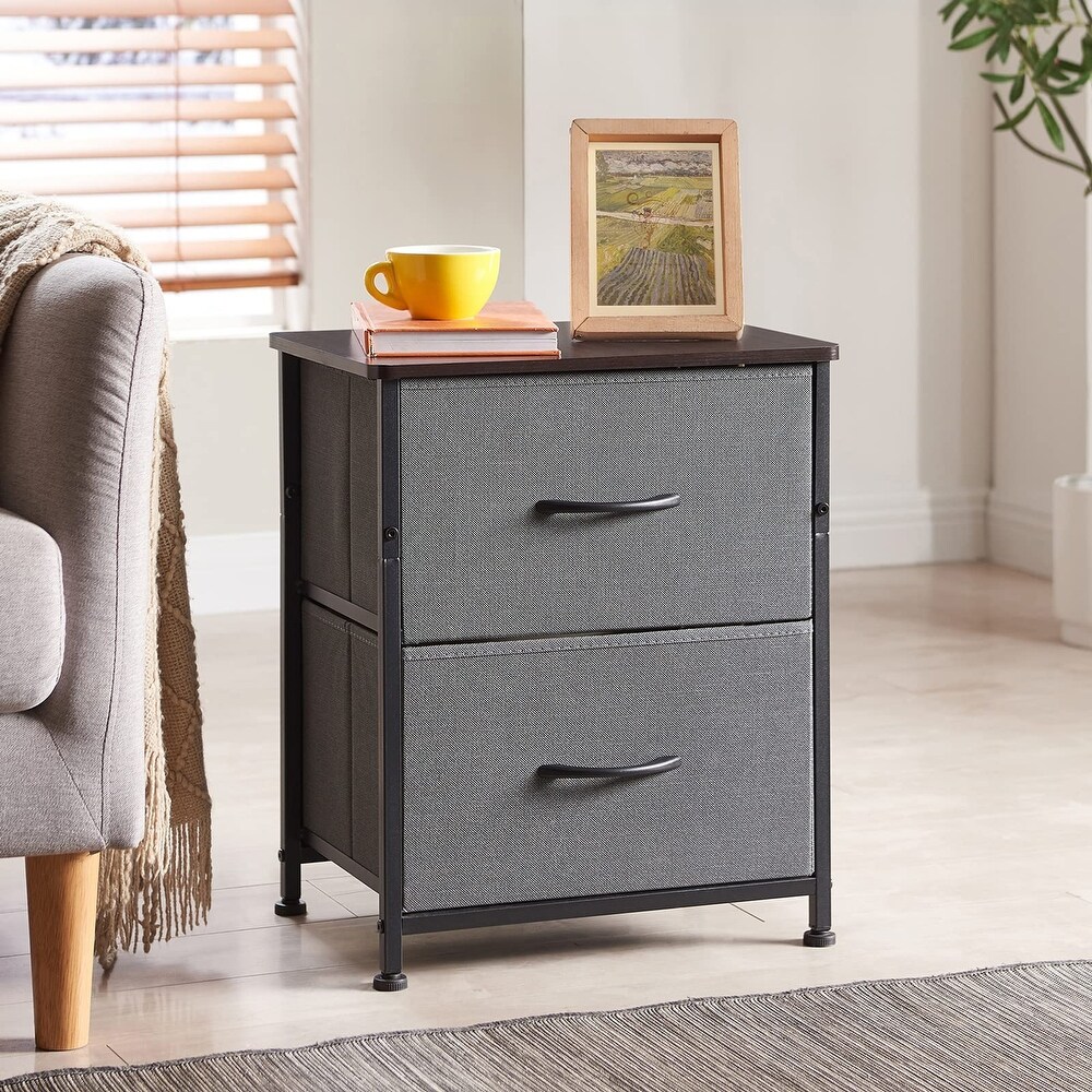 Nightstands Set of 2 with 2 Drawers  Bedside Table Small Dresser with Removable Fabric Bins for Bedroom Nursery Closet