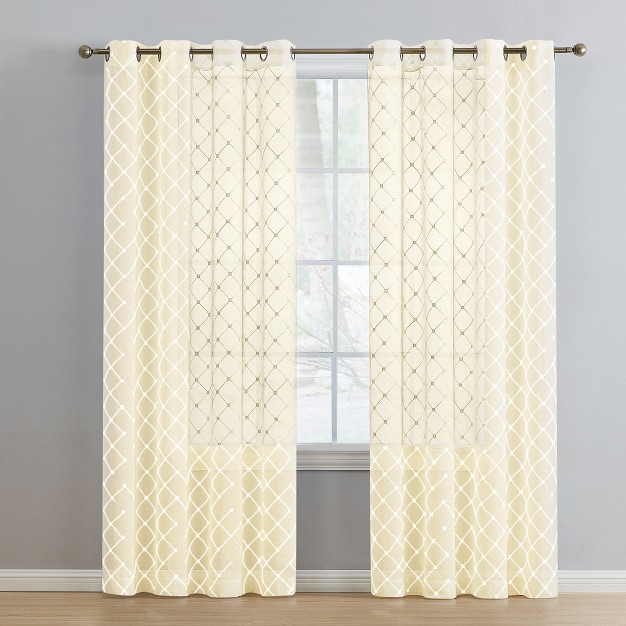 Collections Etc Noah Embroidered Grommet Top Curtain Panels