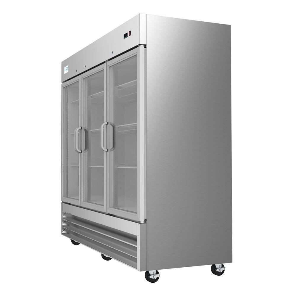 Koolmore 81 in. W 72 cu. ft. Commercial Refrigerator 3 Glass Doors in Stainless Steel CRIR-3GD