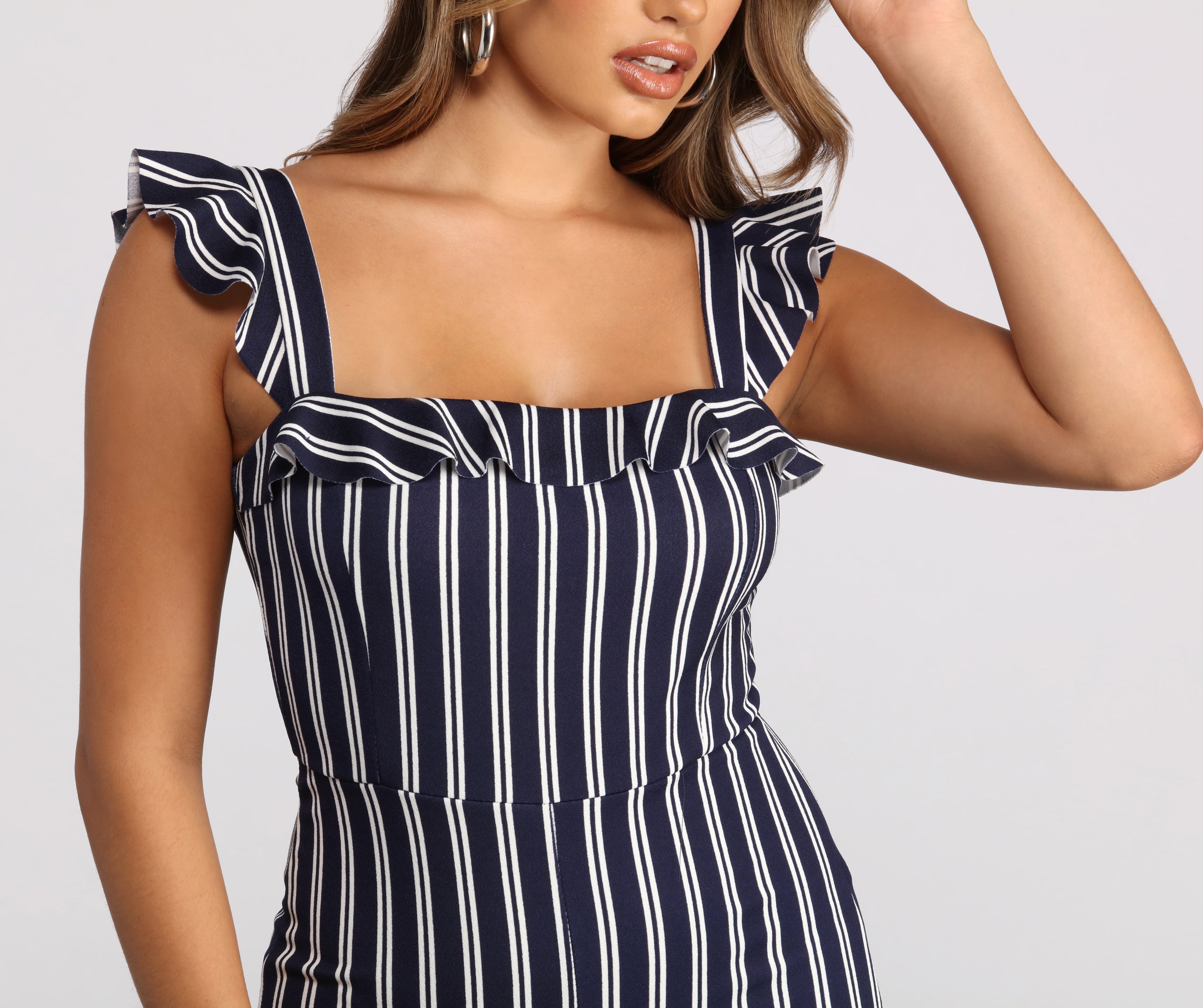 Sleeveless Ruffled Striped Jumpsuit