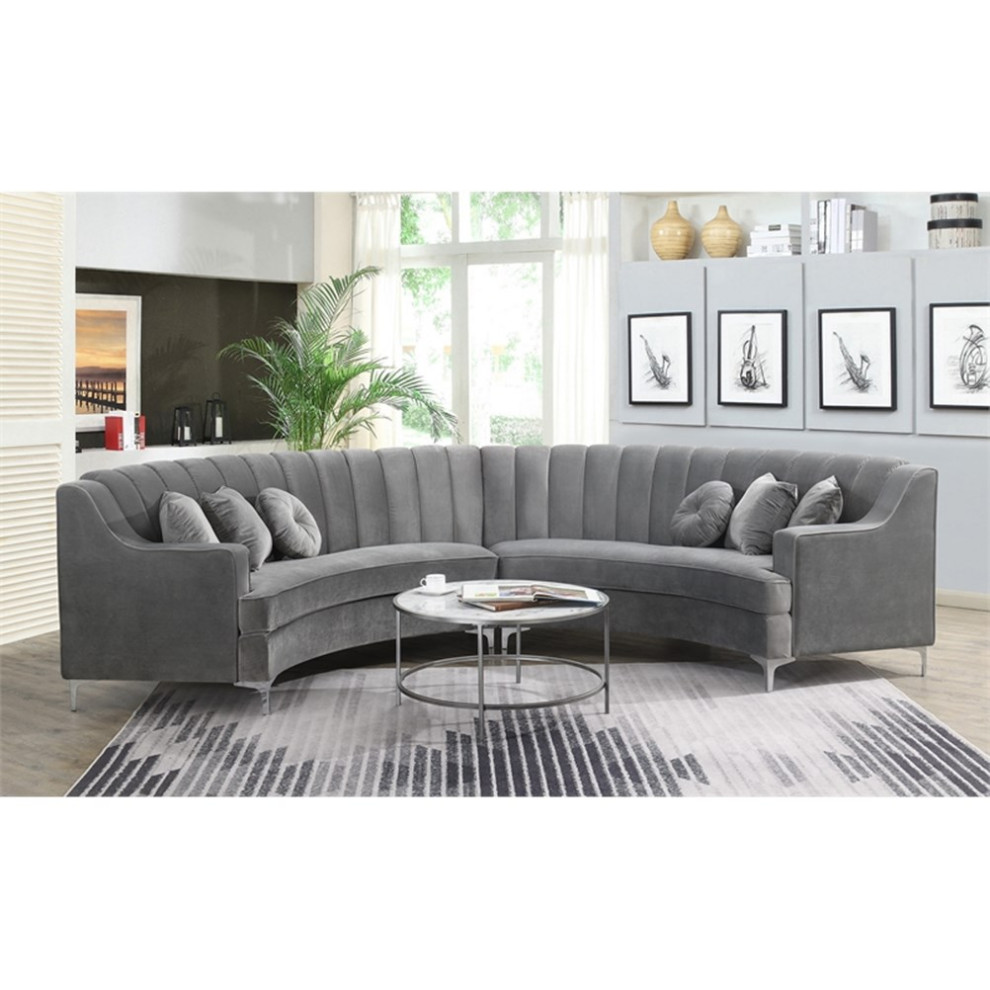 Pemberly Row 141 quotCurved Symmetry Modern Velvet Sectional Sofa in Gray   Midcentury   Sectional Sofas   by Homesquare  Houzz