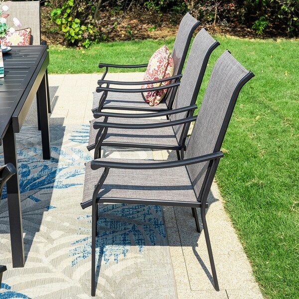 MAISON ARTS 7/9Piece Patio Dining Set with Metal Expandable Table and Textilene Fabric Padded Armchairs