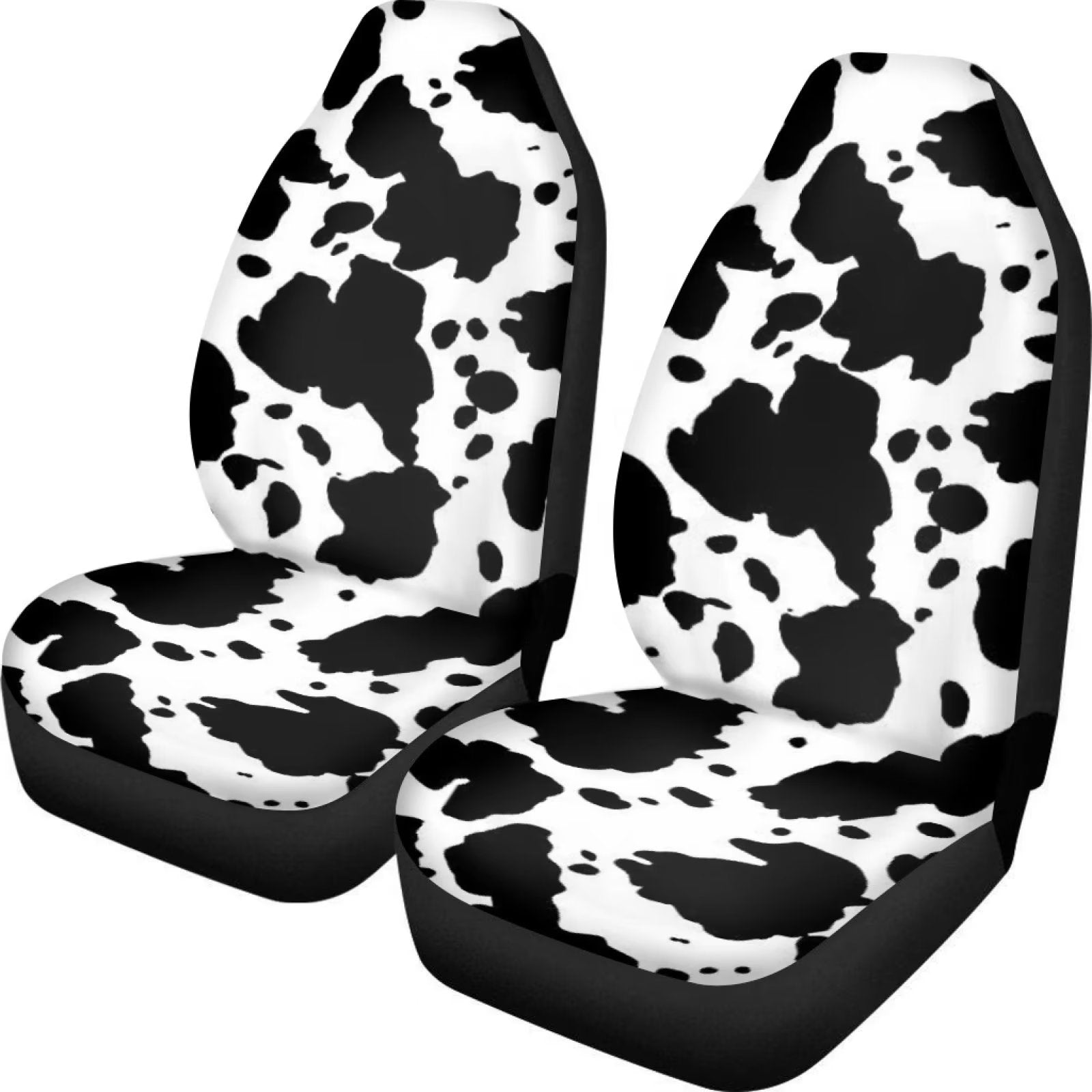 Diaonm Car Seat Covers Cow Print Novelty Design Black Decorative Set of 2 Auto Accessories Protectors Car Decor Universal Fit for Car Truck SUV