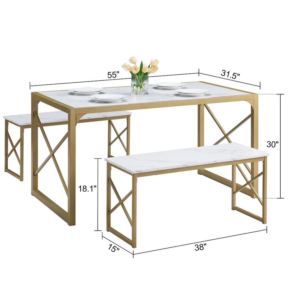 VECELO 3 pieces Dining Table Set with Bench for Kitchen and Restaurant