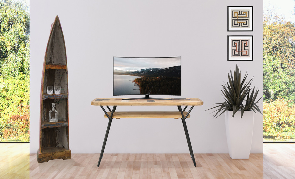 Recycled Teak Wood Brux Art Deco Console / Serving Table   Industrial   Console Tables   by Chic Teak  Houzz