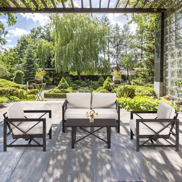 Thick Cushion And Coffee Table Set For Garden Beige