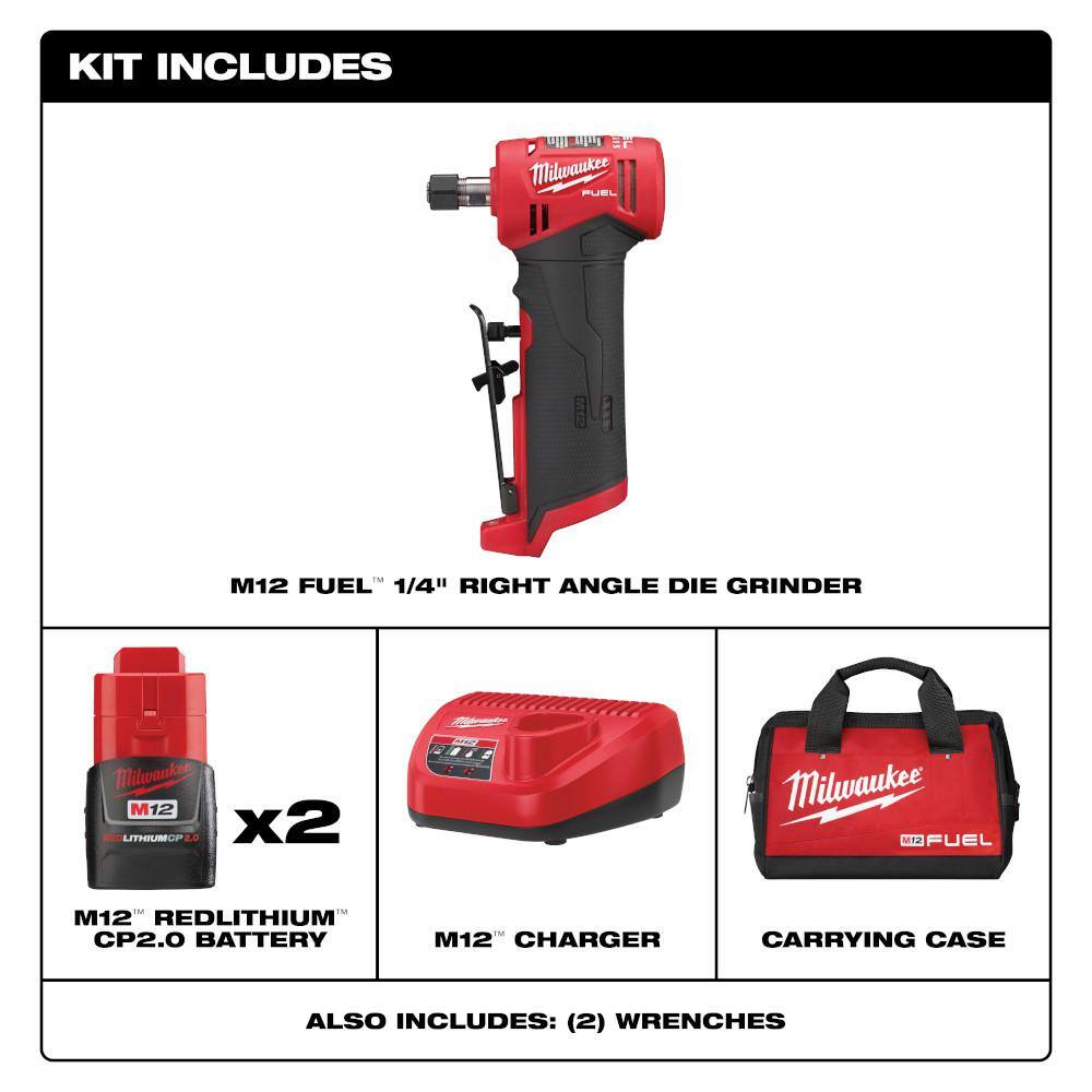 MW M12 FUEL 12-Volt Lithium-Ion 14 in. Cordless Right Angle Die Grinder Kit with M12 ROVER Service Light 2485-22-2367-20