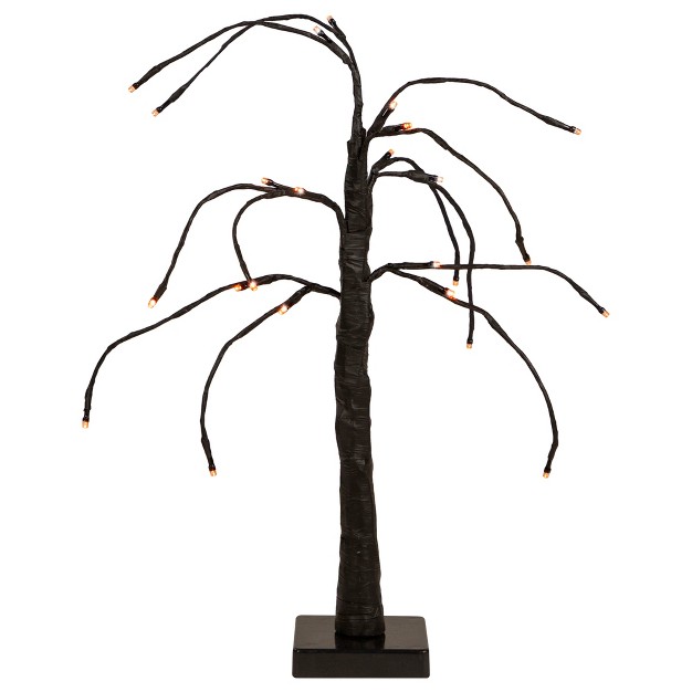 Led Lighted Black Weeping Halloween Twig Tree Orange Lights