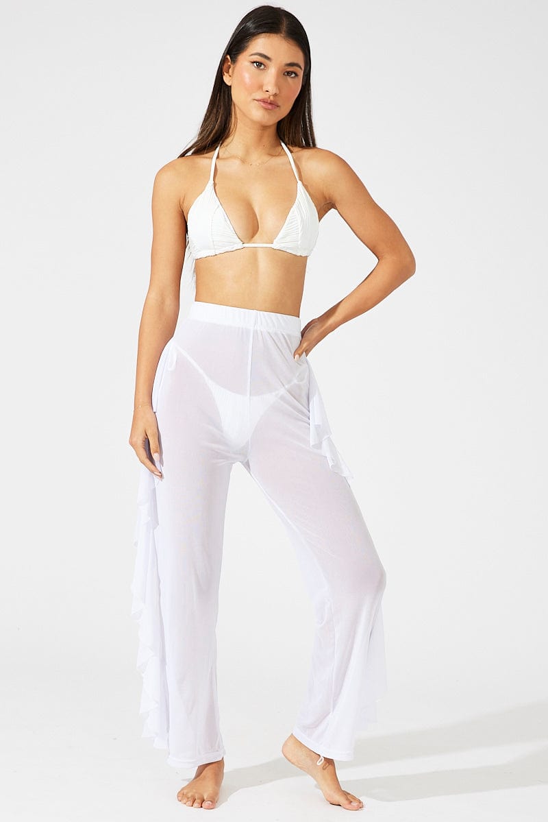 White Ruffle Beach Pants