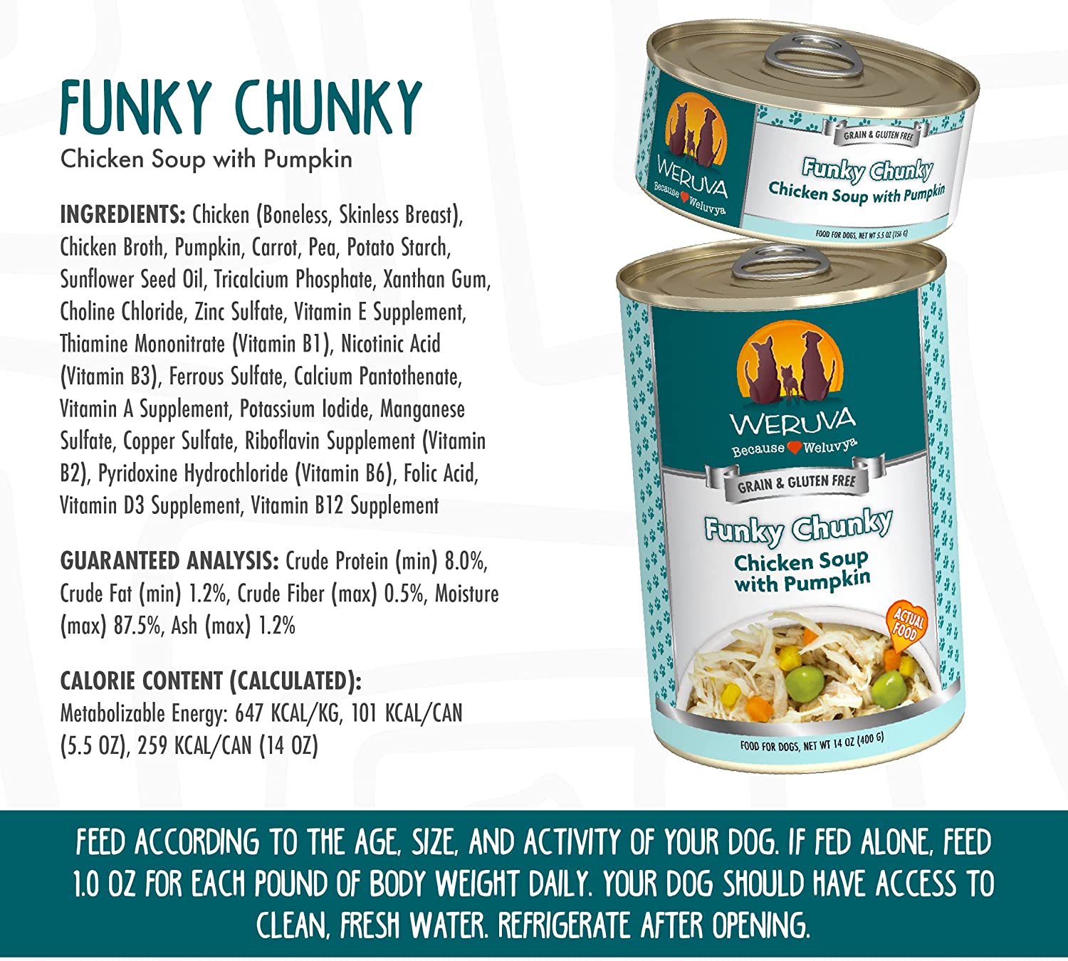 Weruva Funky Chunky Chicken Soup with Pumpkin Grain-Free Canned Dog Food 5.5 Ounce (Pack of 24)