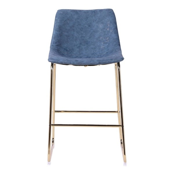 Pu Leather Upholstered Stool With Gold Plated Metal Frame， Set Of 2 - Blue