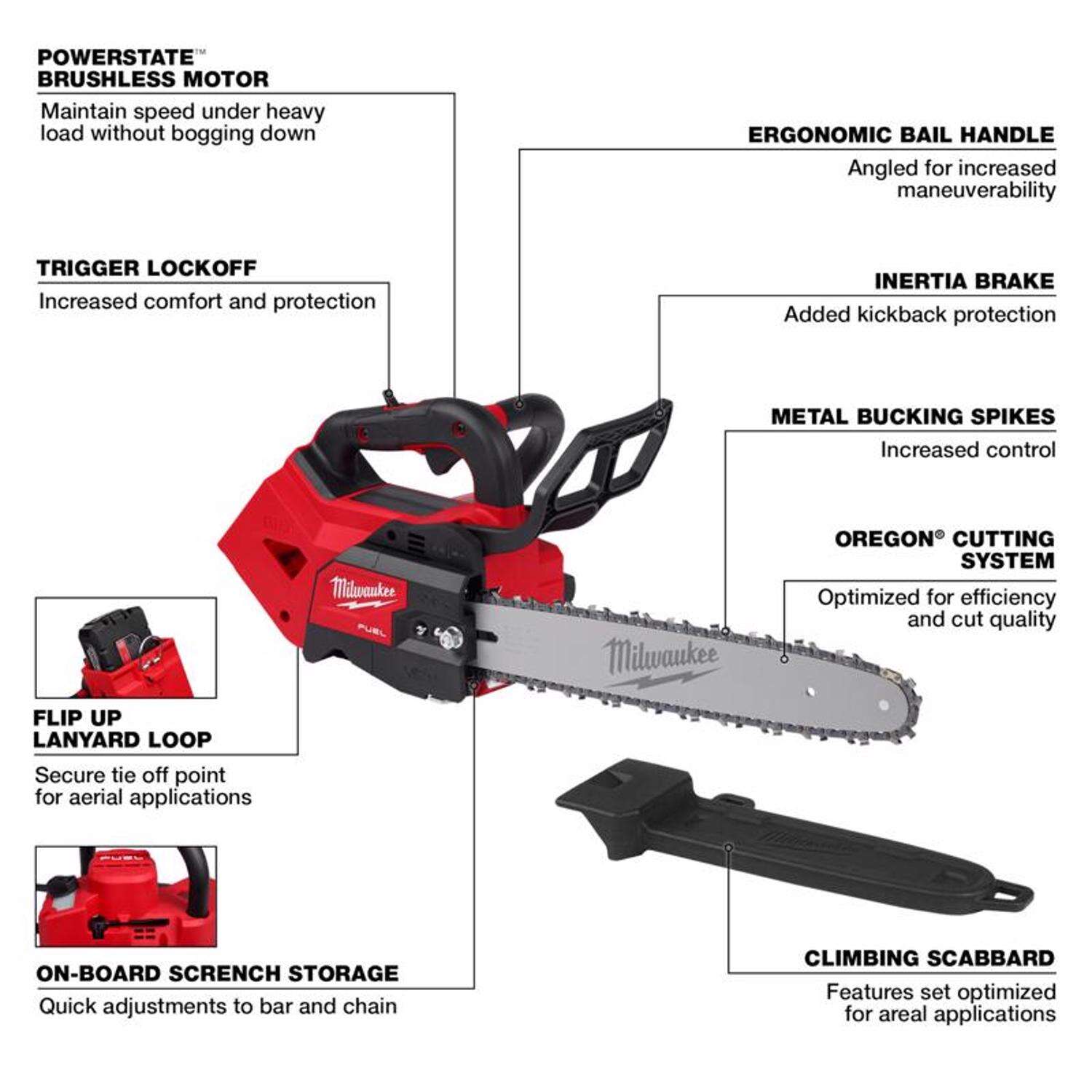 MW M18 FUEL Top Handle 2826-20T 14 in. 18 V Battery Chainsaw Tool Only