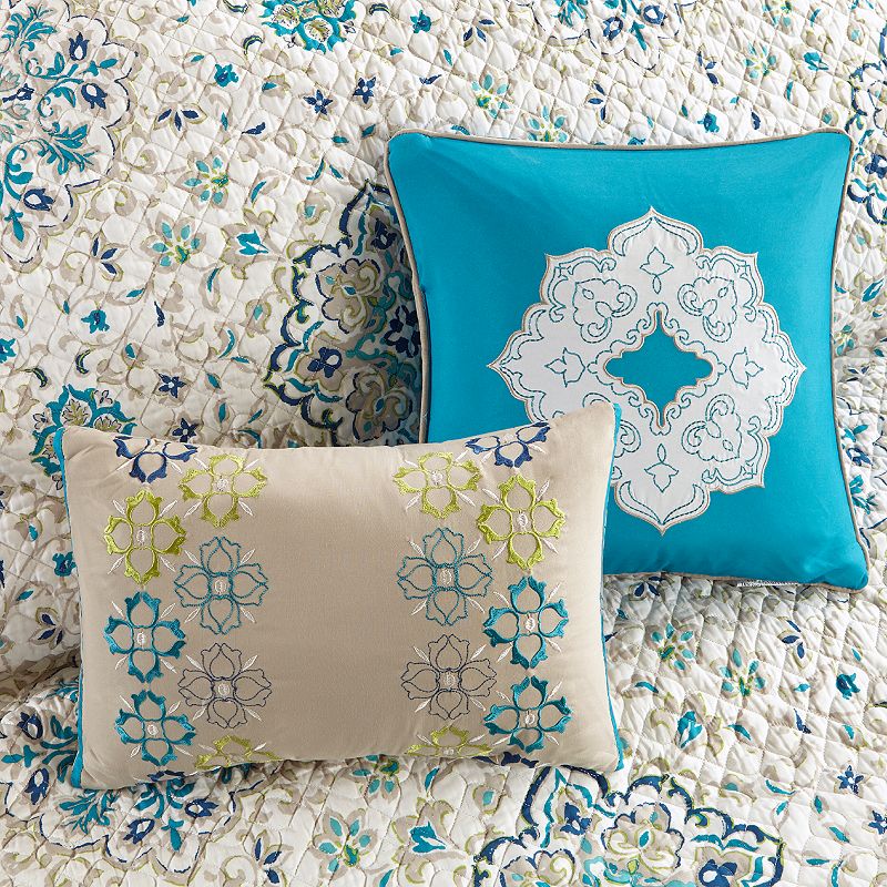 Madison Park Maya 6-Piece Quilt Set with Shams and Throw Pillows