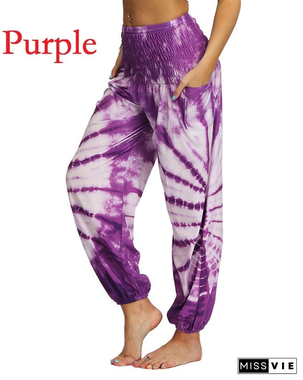 New Fashion Tie Dye Print Harem Hippie Pants for Womens Yoga Pants Wide Leg Comfy Elasticity High Waisted Loose Straight Lounge Running Workout Legging Home Clothes Pants Plus Size S-5XL