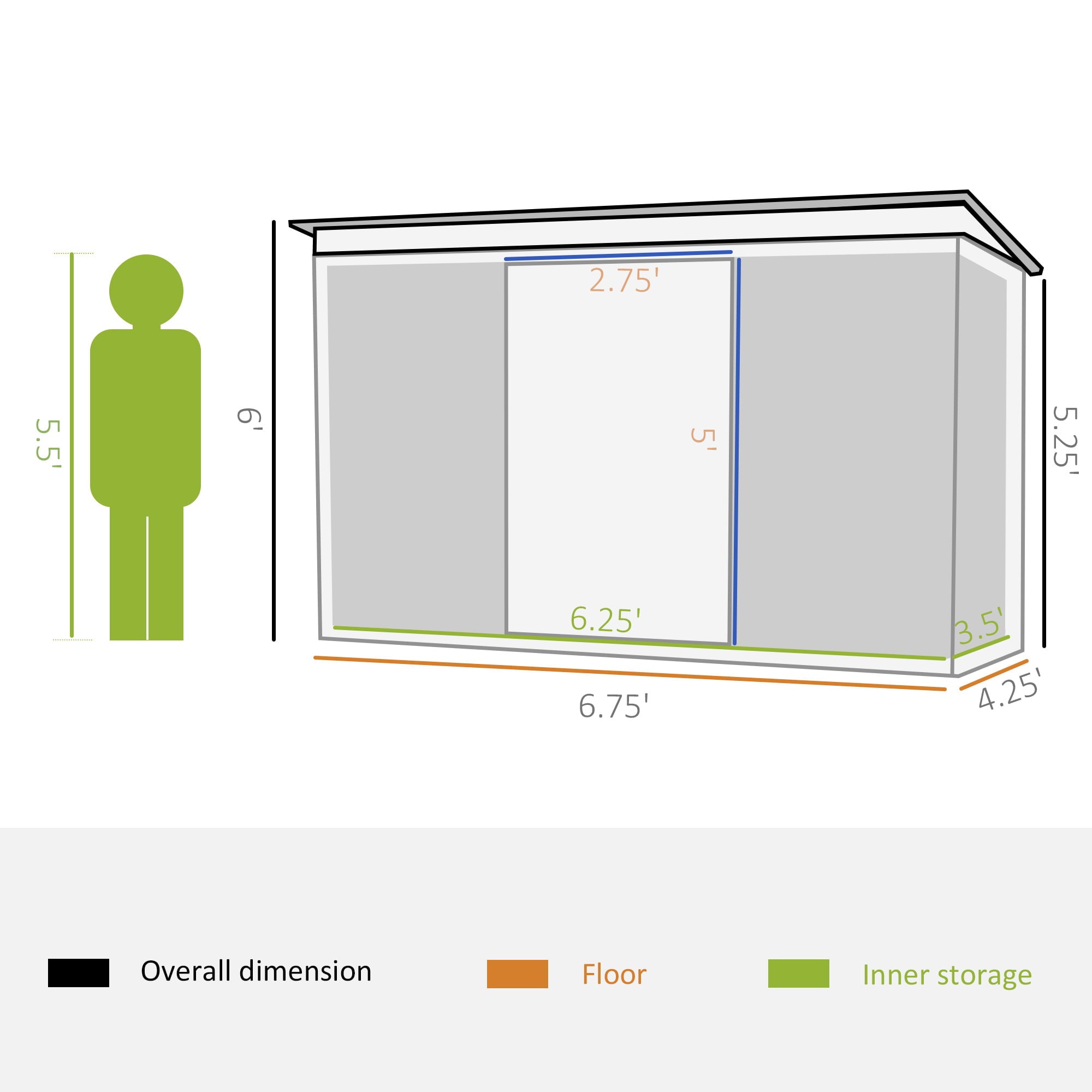 Outsunny 7' x 4' Metal Outdoor Storage Shed, Dark Green