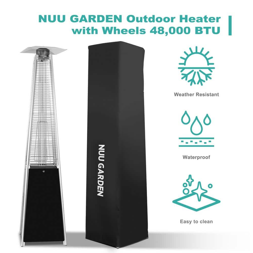 Nuu Garden 48,000 BTU Quartz Glass Tube Heat-Focusing Black Propane Gas Patio Heater with PVC Protect Cover AH001-C