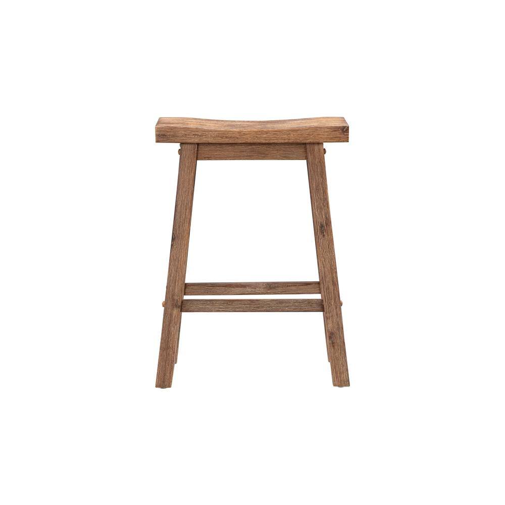 Boraam Sonoma 24 in. Barnwood Wire-Brush Backless Saddle Stool 75024