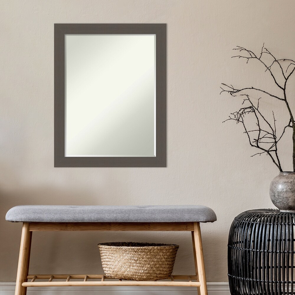 Petite Bevel Wood Wall Mirror   Brushed Sterling Silver Frame