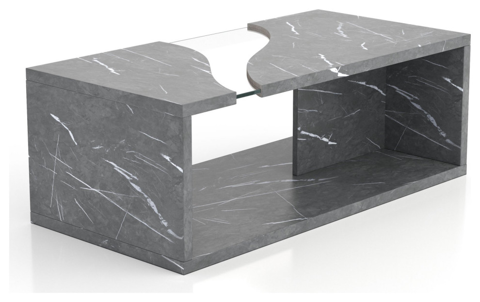 Sophisticated Coffee Table  Cement Faux Marble Body  Curved Glass Accented Top   Contemporary   Coffee Tables   by Declusia  Houzz