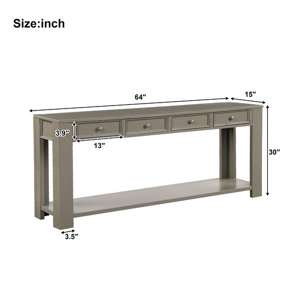 Grey Console Table with 4 Storage Drawers