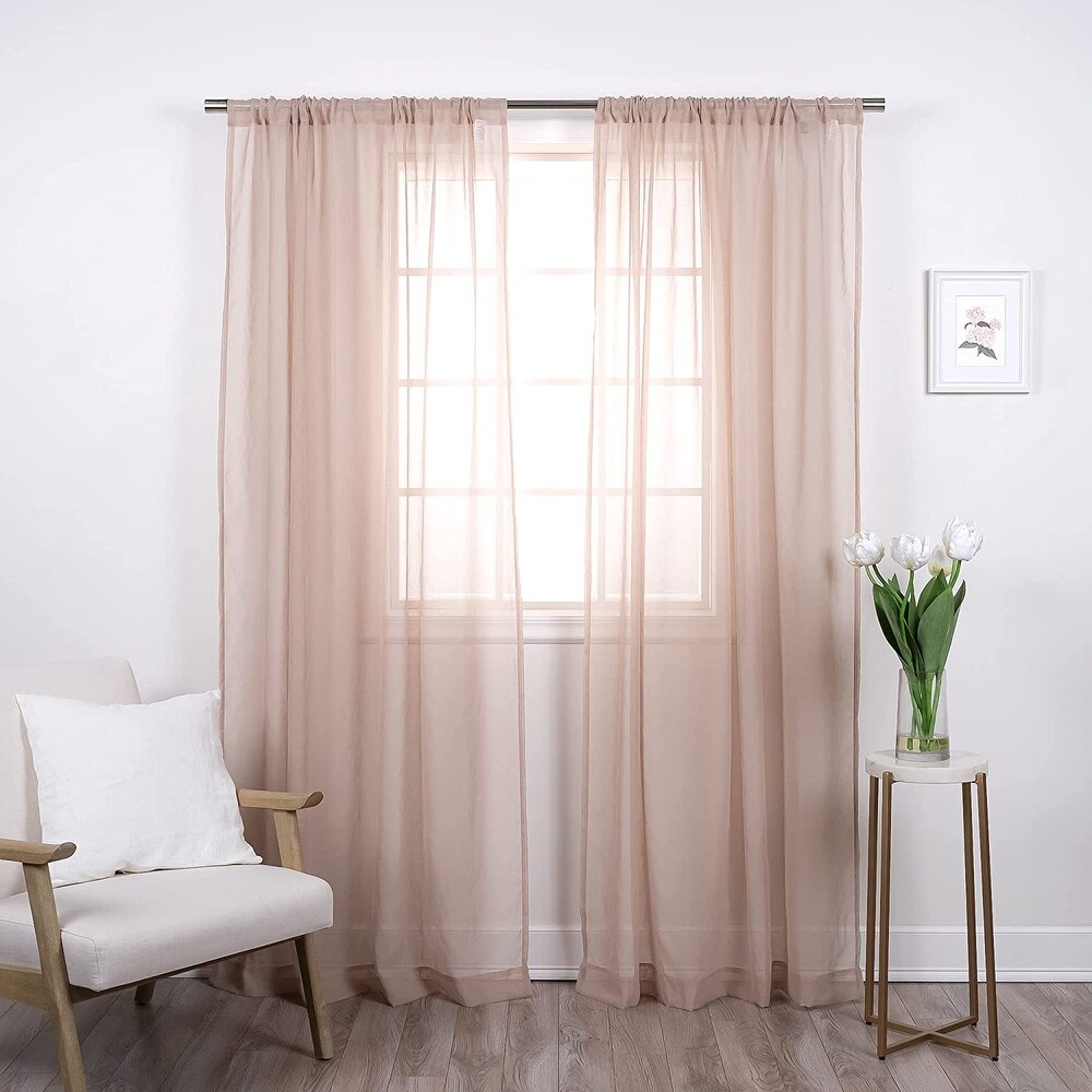 Aurora Home Linen Textured Semi Sheer Curtain Panels Rod Pocket Panel Pair   84\