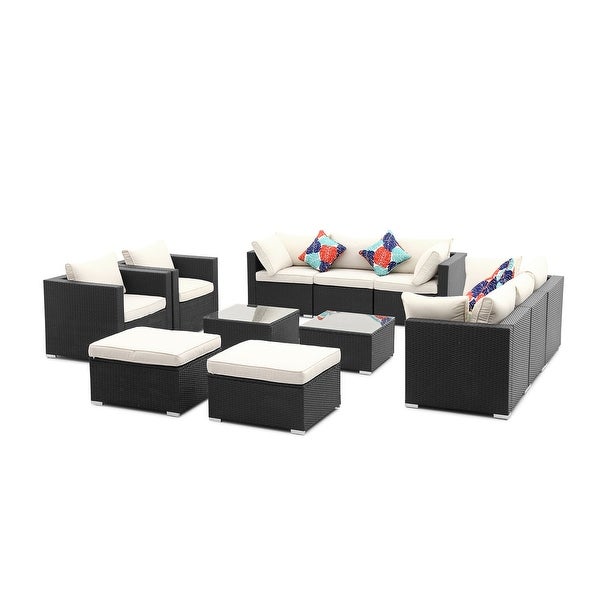 Zenova 12 Pcs Outdoor Patio Rattan Sofa Sectional Set - Overstock - 33151505