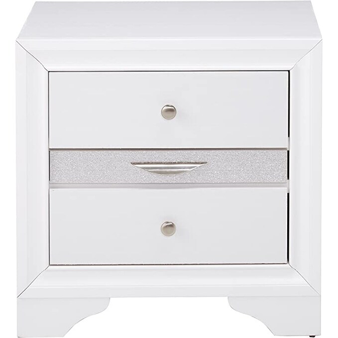 White Wood Naima Nightstand   Contemporary Style  No Assembly  3 Drawers