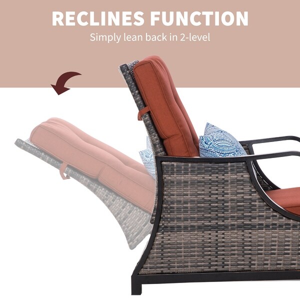 Outsunny Adjustable Patio Rattan Leisure Chair，Outdoor Relax PE Rattan Recline Lounge Furniture，w/ Cushion and Armrest