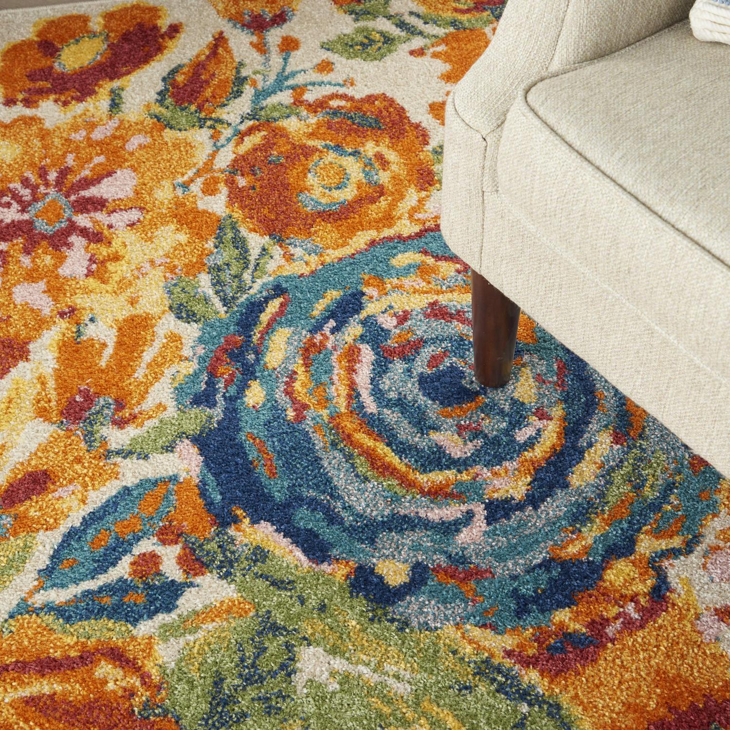 Nourison Allur Contemporary Floral Ivory Multicolor 53 x 73 Area Rug， (5and#8242; x 7and#8242;)