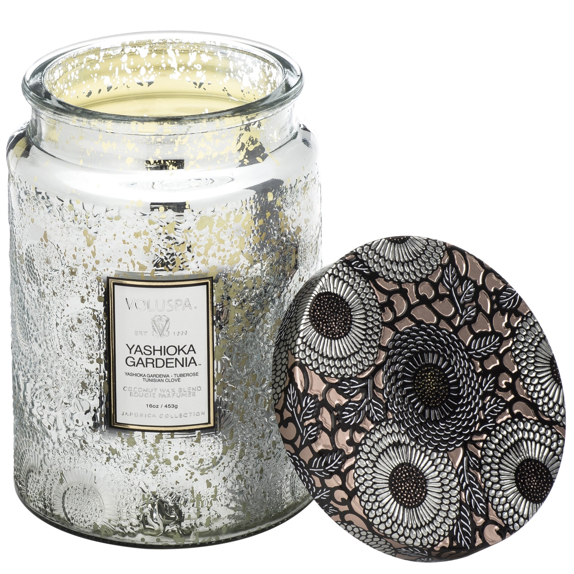 Large Embossed Glass Jar Candle in Yashioka Gardenia