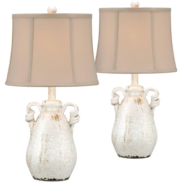 High Set Of 2 Crackled Ivory Glaze Ceramic Beige Bell Shade For Bedroom Living Room Bedside