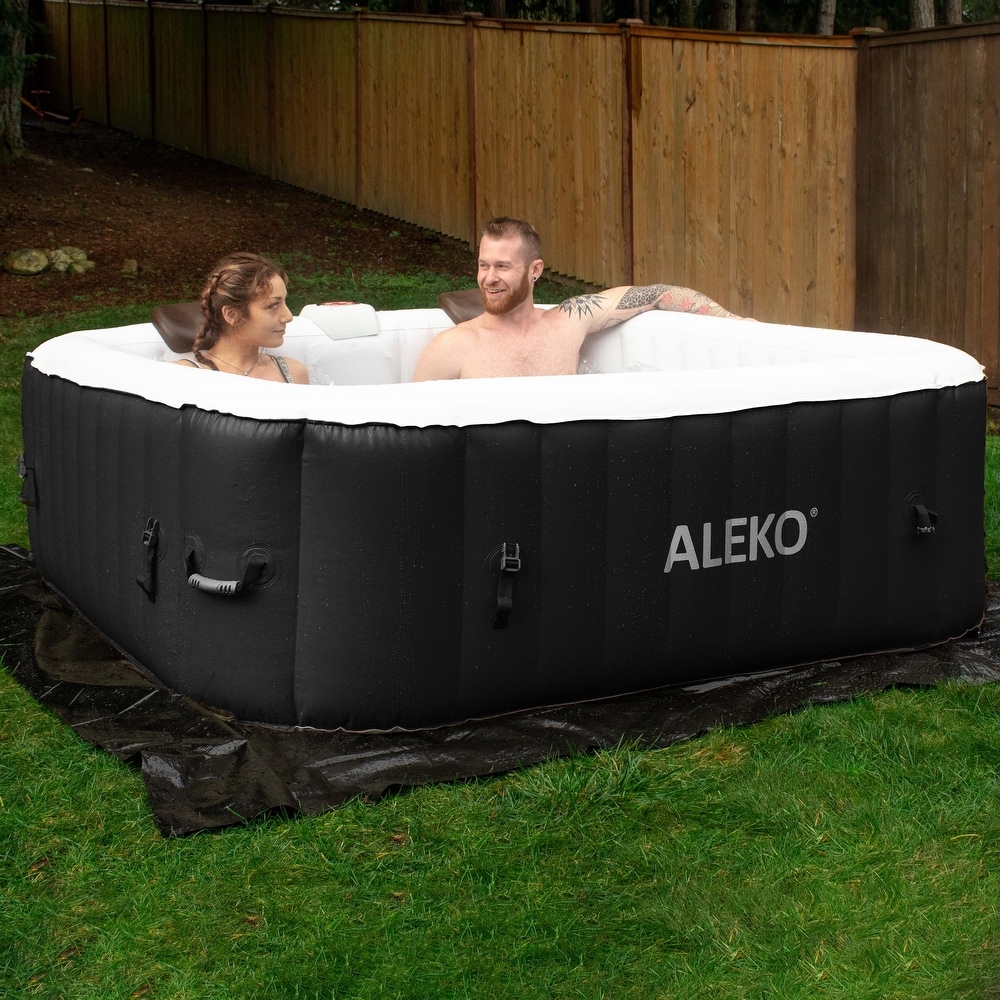 ALEKO Square Inflatable Jetted 6 Person Hot Tub Spa With Cover   Black