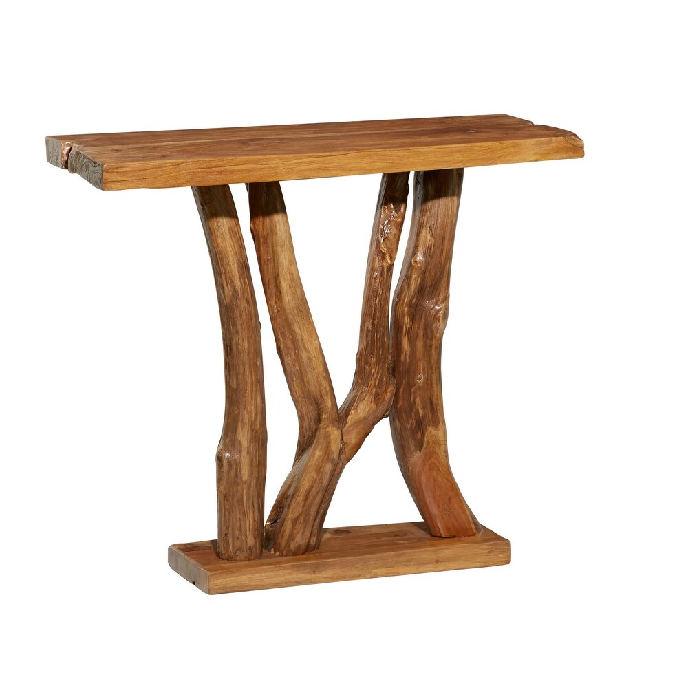 Brown Teak Wood Small Live Edge Tree Trunk Console Table