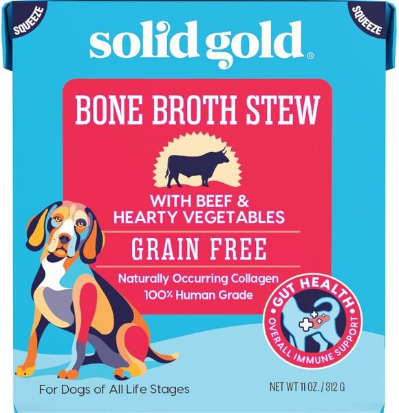 Solid Gold Bone Broth Stew with Beef and Hearty Vegetables Grain-Free Dog Food Topper， 11-oz box