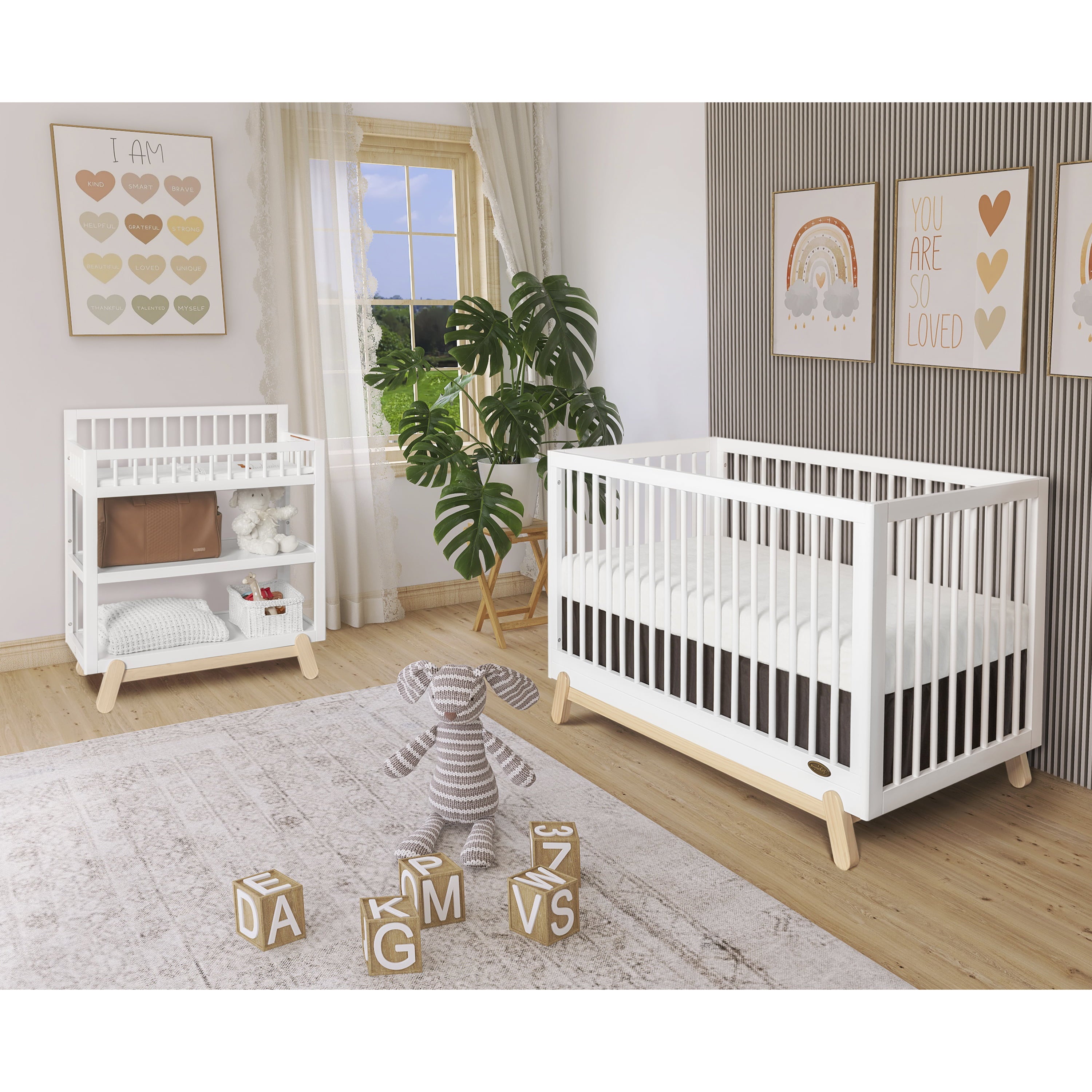 Dream On Me Hygge 5-in-1 Convertible Crib, Vintage White Oak