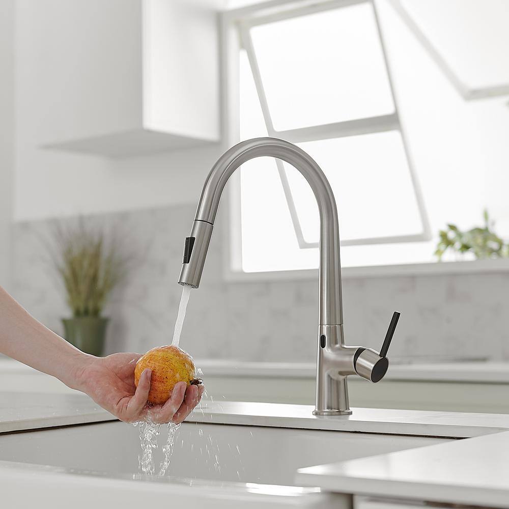 Fapully Touchless Single-Handle Pull-Down Sprayer Kitchen Faucet with 2 Function in Brushed NickelBlack FA-IS1010NB