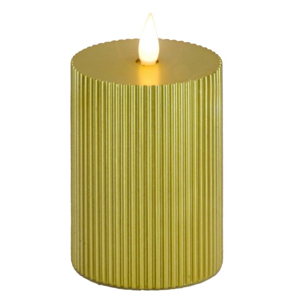 Hgtv Home Collection Georgetown Real Motion Flameless Candle With Remote Gold With Warm White Led Lights Battery Powered 9 In