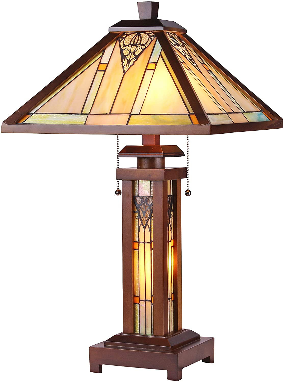 RADIANCE Goods Tiffany-Style Mission 3 Light Double Lit Wooden Table Lamp 15" Shade